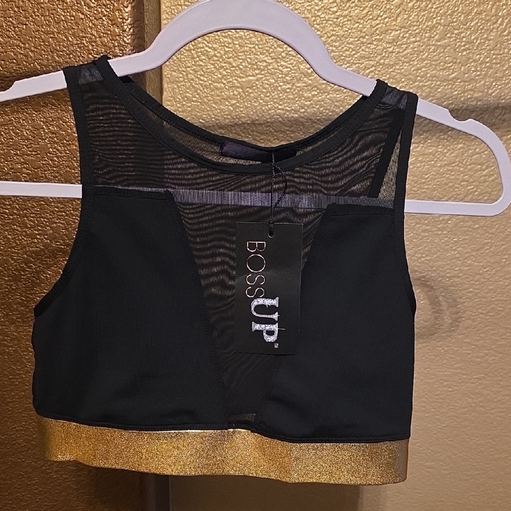 Boss Black and Gold Sheer Crop Top